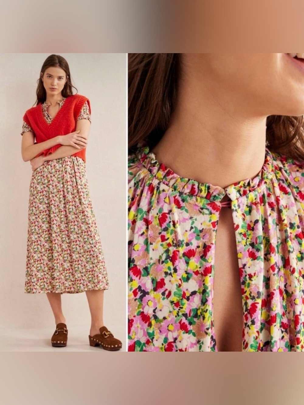 Boden Floral Rosanna Print Midi Tea Dress Garden Party Botanical Stretchy NWT - Picture 2 of 14